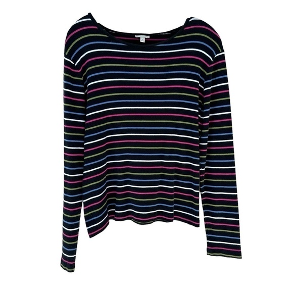 Talbots Authentic Cotton Long Sleeve Tee -- Bayeux Stripe, Medium - Picture 1 of 6